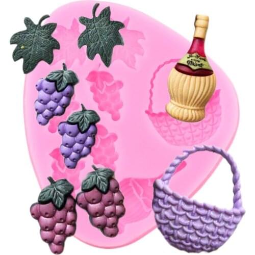 Grapes Bottle Basket Leaves Silicone Mold Cupcake Topper Fondant Molds DIY Cake Decorating Tools Candy Chocolate Gumpaste Moulds