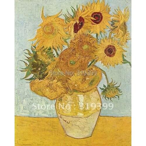 Oil Painting reproduction on linen canvas,Vase with twelve sunflowers by vincent van gogh ,100% handmade, Free DHL Shipping