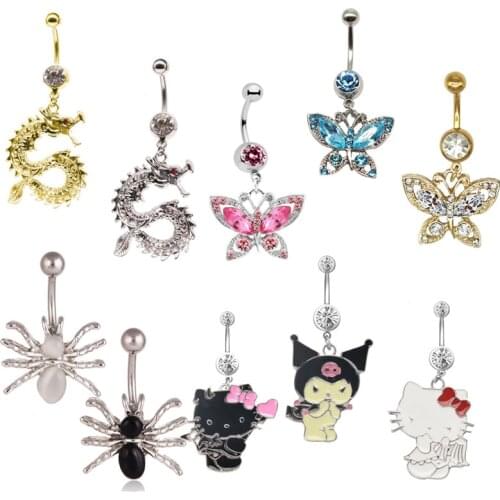 Lovely Rabbit Belly Piercing Surgical Steel Rhinestone Navel Ring Piercing Cute Cartoon Cat Belly Button Rings Sexy Body Jewelry