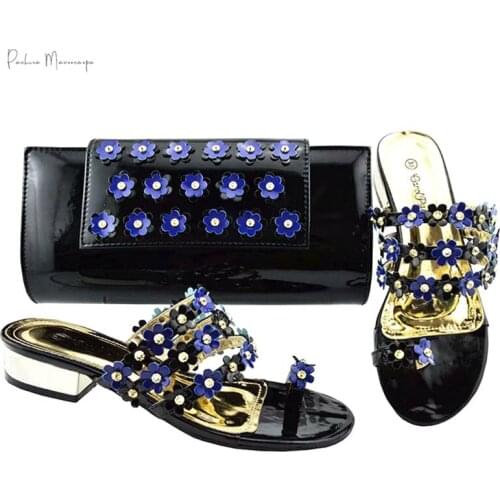 Italian Ladies Shoes and Bag Sets Blue With Black Nigeria Shoes Matching Bags High Quality Women Shoes and Bag To Match