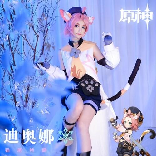 Anime Genshin Impact Diona Cosplay Costume Game Suit Lovely Cat Tail Uniform Halloween Party Outfit For Women Girls 2021 NEW