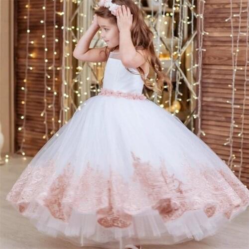 Lace White Tulle Flower Girl Dress For Wedding Party O Neck Backless Sheer Neck First Communion Gown Size 2-16Y