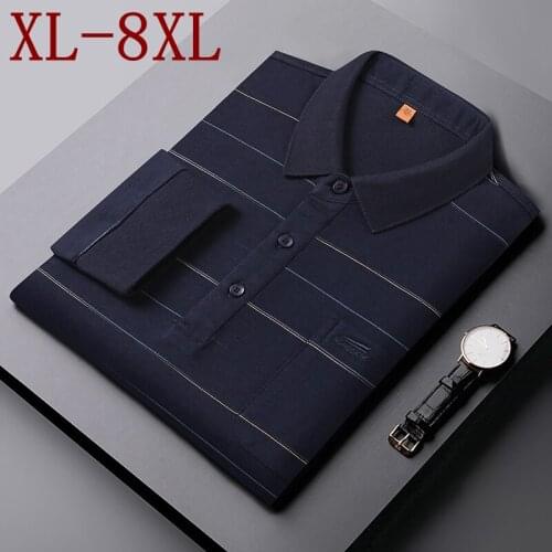 8XL 7XL 6XL 2021 New Autumn Top Quality Men Polo Shirt With Pocket Long Sleeve Casual Striped Mens Polos Shirts camisa masculina