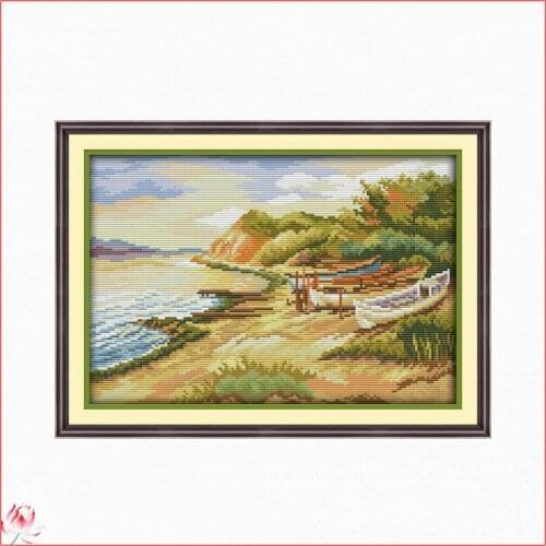 Seaside Scenery Cross Stitch Kit 14CT 11CT Canvas Printed Fabric Embroidery Kit DIY Needlework Sewing Set Home Decoration Crafts