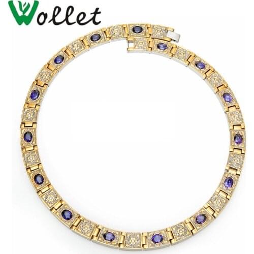 Inox Jewelry Set Magnetic Statement Necklace Bangle Bracelet for Men Red Blue Purple CZ Stone 5 in 1 Germanium Tourmaline Magnet