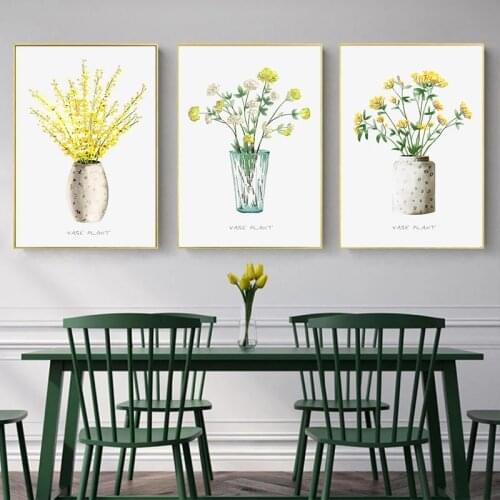 Simple Style Green Plant Wall Art Posters Tropical Yellow Flower Canvas Painting Print Decorative Pictures For Living Room Decor