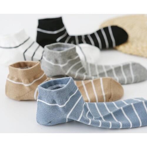 5 Pairs Spring Summer Short Socks Womens Boat Socks Mens Mesh Stripe Color Socks Travel Sports Mens and Womens Sock SJH2051