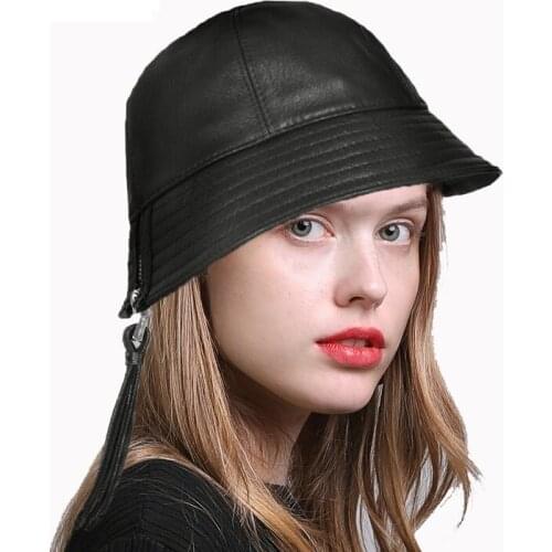 2020 new high quality Hat Adult Genuine Leather Cowhide Cap Basin cap Fishermans hat women man leather bucket hat