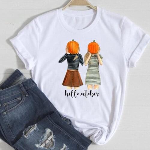 Autumn Fall Graphic Clothes Tshirt T Female Tee Top Print T-Shirt Trend Friends Women Thanksgiving Happy Halloween