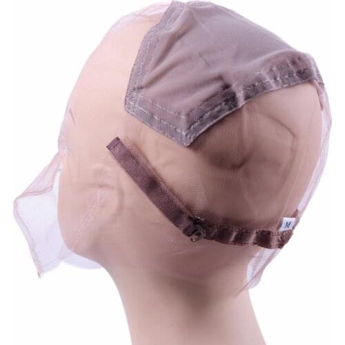 1Pc Brown Color Full Lace Wig Cap Base For Making Full Hand Made Wigs With Adjustable Straps Glueless Weaving Cap Customize