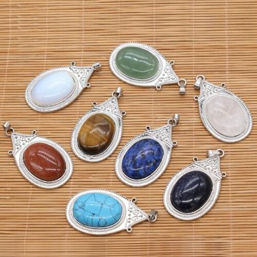 Natural Stone Charms Pendants Lapis lazuli Gold Sand Stone Clear Quartzs for Necklace Earring Bracelet Jewelry Making 32x57mm