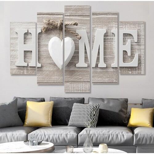 Five Pieces Of LOVE HOME Wall Painting Modern Canvas Home Wall Decor Beautiful And Romantic Prints Waterproof And Easy To Clean