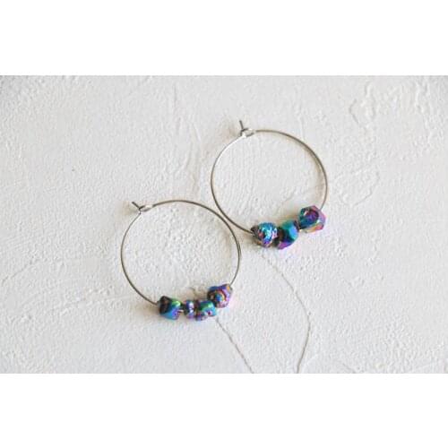 10Pairs/Lot Natural Rainbow Quartz Nugget Chip Beads Dangle Hook Earrings Fashion Women Silvery Big Circle Earrings Jewelry