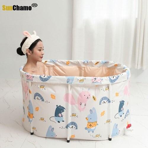 Nordic Thickened Portable Bath Barrel Household Adult Foldable Bath Barrel Peach Skin Plus Bath Barrel Free Inflatable Bathtub