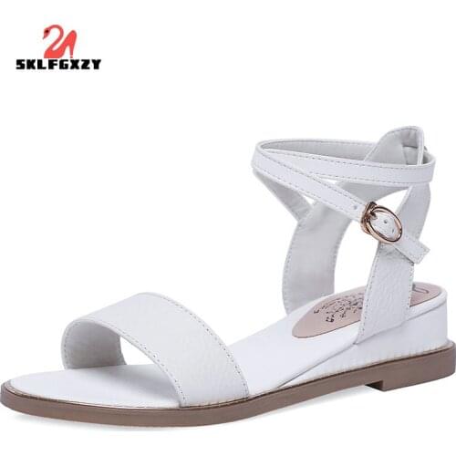 SKLFGXZY Summer New Arrival Women Sandals Fashion Genuine Leather Womens Shoes Outdoor 4Cm Wedges Cowhide Fashion Sandals