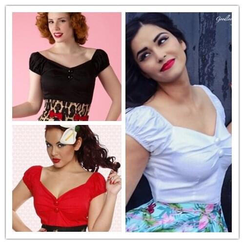 20- women vintage 50s off shoulder dolores top in 3 colors plus size pinup t shirt retro camisa campesina crop tops