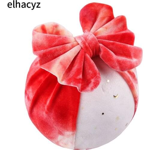 1PC 2021 New Arrival Tie Die Velvet 5" Hair Bow Baby Velvet Head Wrap Trendy DIY Hair Accessories Girl Headband Headwear