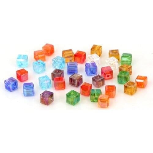 100pcs 4mm Multi Color Square Shape Bicone Crystal Beads Charm Glass Beads Loose Spacer Beads For Jewelry Making