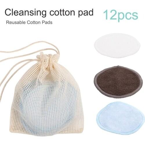 12Pcs/Set Reusable Washable Round Bamboo Cotton Cloth Facial Makeup Remover Puff Pads with Mesh Bag Clean Facial Skin Care