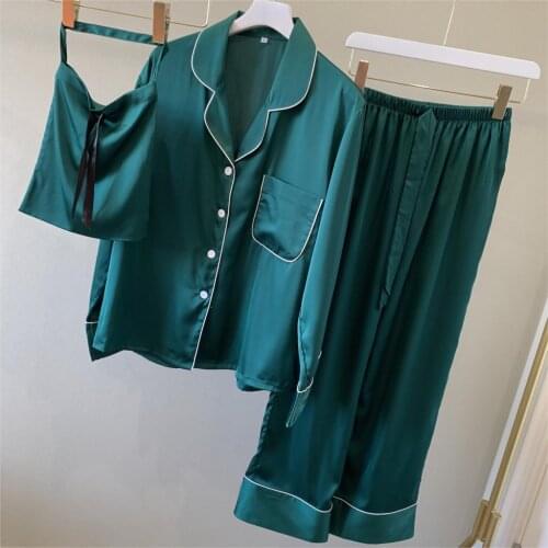 BIKIRUB 2 Piece Summer Women Sleepwear Faux Silk Satin Pajamas Set Long Sleeve Sleepwear Pajamas Suit Female Vintage Homewear