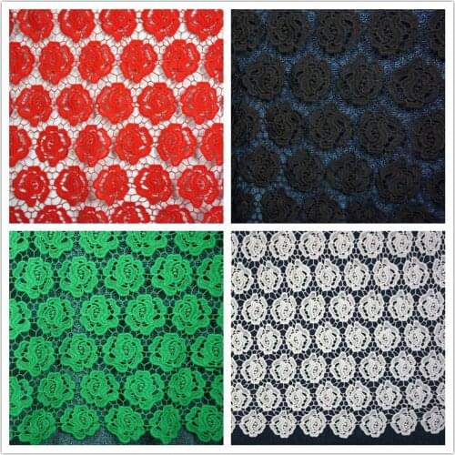 2Yards High Quality White Red African Flower Embroidery Soluble Milk Silk Lace Fabric Guipure Cord Nigerian Wedding Lace Fabric