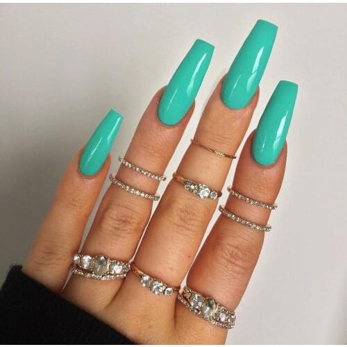 24pcs Long Paragraph Fashion Manicure Patch False Nails Save Time Wearable Nail Patch Solid Color SANA889