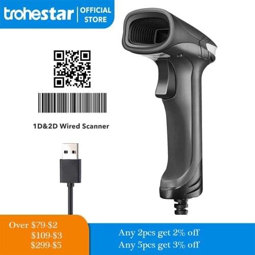 2D Barcode Scanner USB QR Handheld Wired Bar Code Reader PDF417 Data Matrix for Mobile Payment Pos System Supermarket Inventory