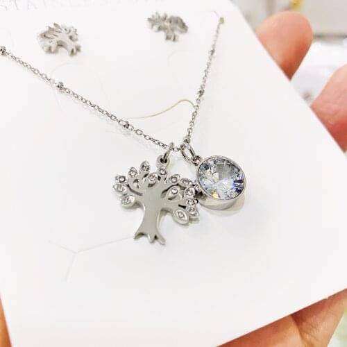 316L Stainless Steel Necklace Set Hot Tree of Life Round Pendant Necklaces Bijoux Collier Elegant Women Girl Jewelry Gifts