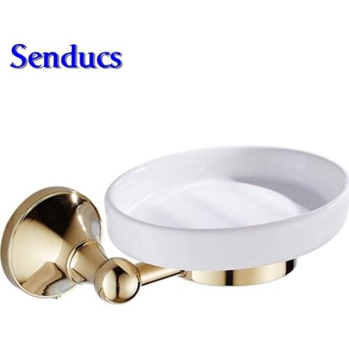 Free shipping European style brass soap dish with golden soap holder from senducs sanitary ware copper bath soap blasket
