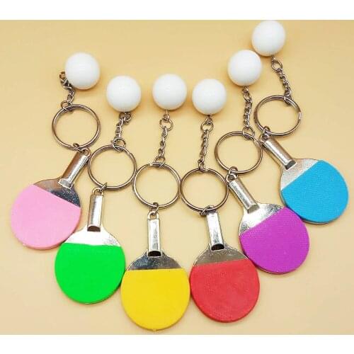 Simulation Ping-Pong Racket Key Chains 7 Color Sport Ball Key Rings Bag Accessories Best Gifts For Team Friends