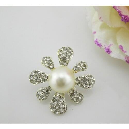 BT279 27mm) 5pcs Flower Rhinestones Buttons Pearl button Diy Alloy Diamante Bow Accessories