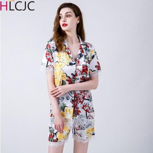 Elegant Womens Pajamas Sexy Lace Summer Ice Silk Satin Pijama Mujer Ladies Sleepwear Female Pyjama Casual Clothes 2020 Latest