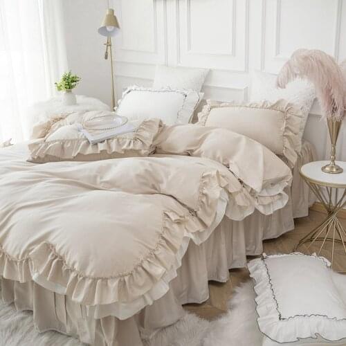 European Khaki bedding set double ruffle lace duvet cover bedding elegant bedspread bed sheet wedding decor bed clothes
