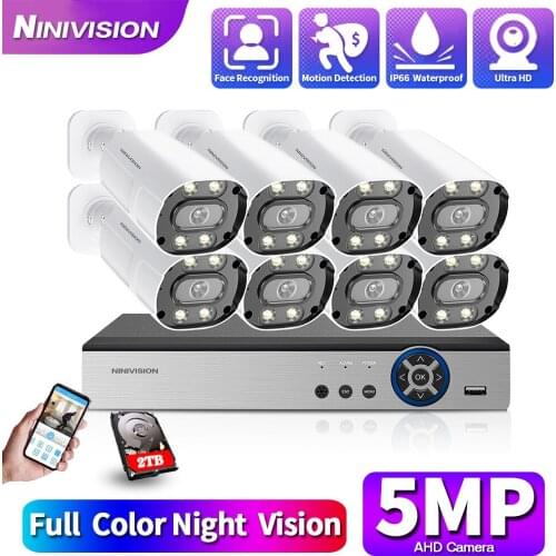AHD Video Surveillance Camera 8CH DVR AHD 5MP IP66 Outdoor Color Night Vision Motion Detection Camera CCTV Security System Kit