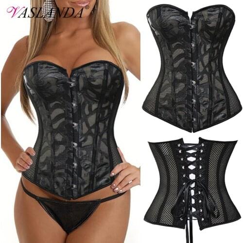 Bustiers & Corsets Mesh Steel Boned Steampunk Corset Tops Lace Up Overbust Waist Cincher Bustier Gothic Costume Victorian Corset