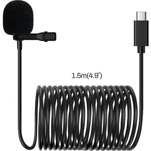 Litufoto-VV10/Type-C/1.5M Electret Condenser Microphone 30Hz-20K Hz Clip-on Lapel Mic Wired Mikrofo/Microfon Phone for Laptop PC