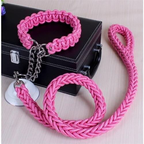 17 colors Length Double Strand Rope Large Dog Leashes Metal P Chain Buckle National Color Pet Traction Rope Collar Set 1.2M A 21
