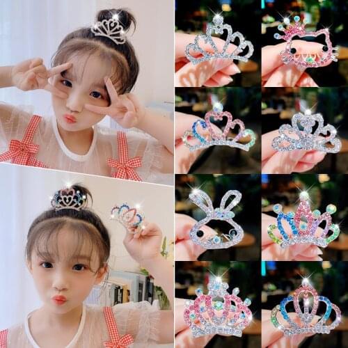 Sweet Girls Diamond Crown Hair Combs Shiny Rabbit Cat Hair Insert Hairpins Princess Rhinestone Hairsticks Korea Hair Accessories