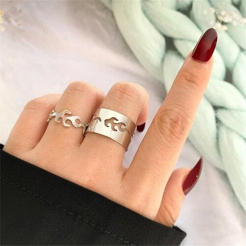 Fashion Gold Silver Color Flame Opening Rings For Women Men Couple Matching Adjustable Pair Hollow Ring Wedding Jewelry Sets Emo