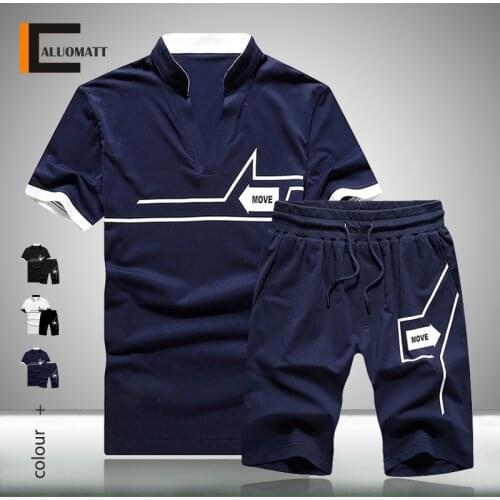 Fashion Mens Summer Loose Print Short Sleeve Sports Suit New 2pc Tracksuit Short Sweatshirt+Shorts Sets Mens Casual Sportswears