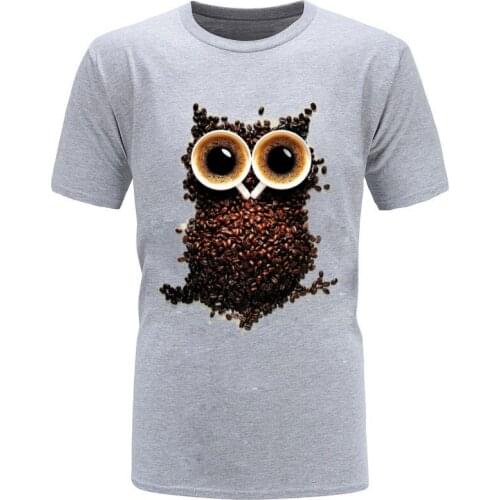 Coffee Owl Tops Shirts Brand New Men T-shirt Idea Crew Neck Swag Short Sleeve 100% Cotton Youth Tshirts Camisa T Shirt Wholesale