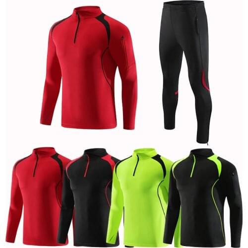 Men Soccer Jacket Set Tracksuit Uniform Sport Suits Gym Clothes Half Zipper Long Sleeve Jersey Jogging Fitness Training Suits