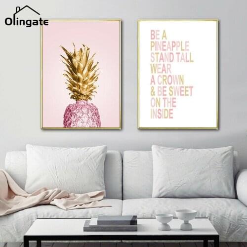 Nordic Golden Pineapple Canvas Painting Modern Wall Art Letter Quotes Posters Prints Plants One Piece Canvas Pictures Home Decor