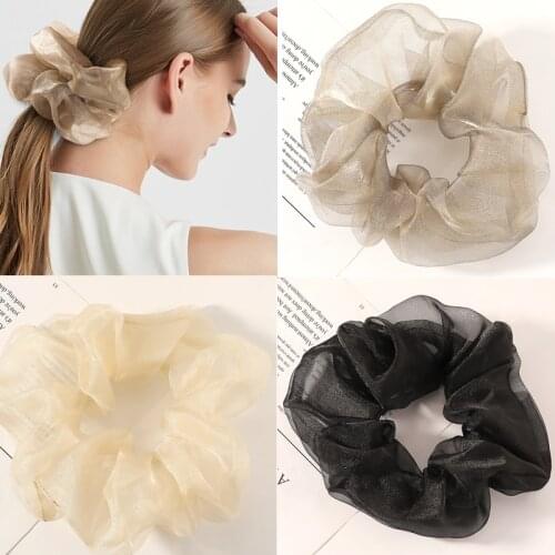 Solid Color Organza Scrunchies Big Hair Circle for Women Summer Elastic Hair Band Girl Ponytail Hair Rope Hair Accessories