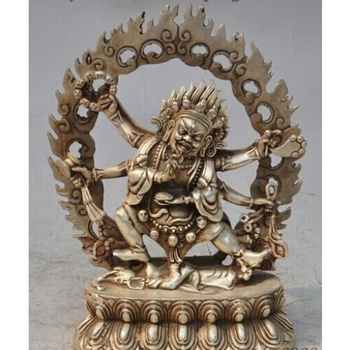 Wholesale factory 9" Tibet Silver Buddhist 6 Arms Dorje Vajra Mahakala Buddha Dhammapala Statue