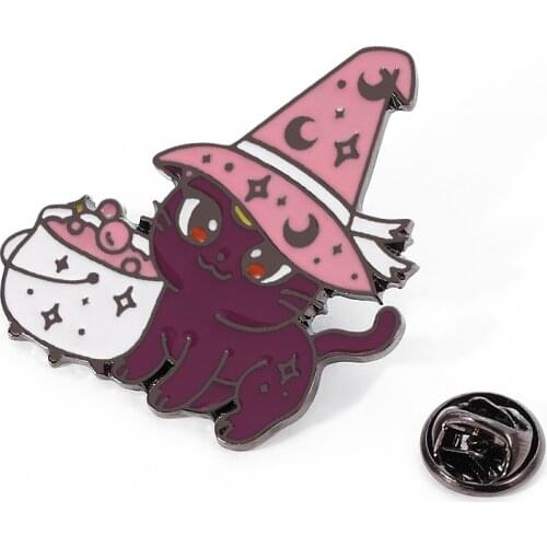 Pastel Hard Enamel Pin Fashion Cartoons Animal Kawaii Purple Moon Cat Brooch Anime Fan Collect Badge Unique Gifts