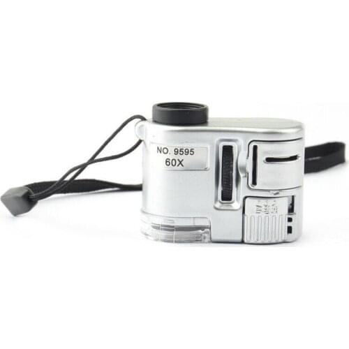 Portable Mini Digital 60X Microscope Jewelry Magnifier Multifunctional With LED Light UV Lamp Magnifying Glass Model 9595