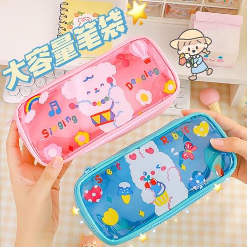 Milkjoy transparent bear pencil case female cute rabbit cartoon student Japanese ins style Korean stationery