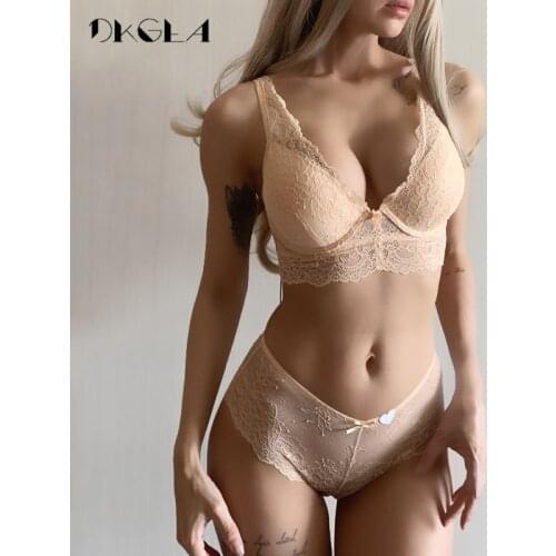 New Super Gather Blue Bras Women Lingerie Sets Embroidery Lace Sexy Underwear Set Cotton Thick Brassiere Deep V Push-Up Bra Set