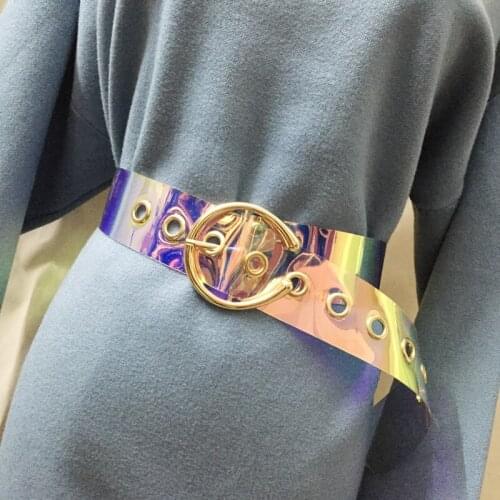 2018 Unique long wide belt for women Transparent PVC Magic Color Belts Fashion Lady Clothing Accessories